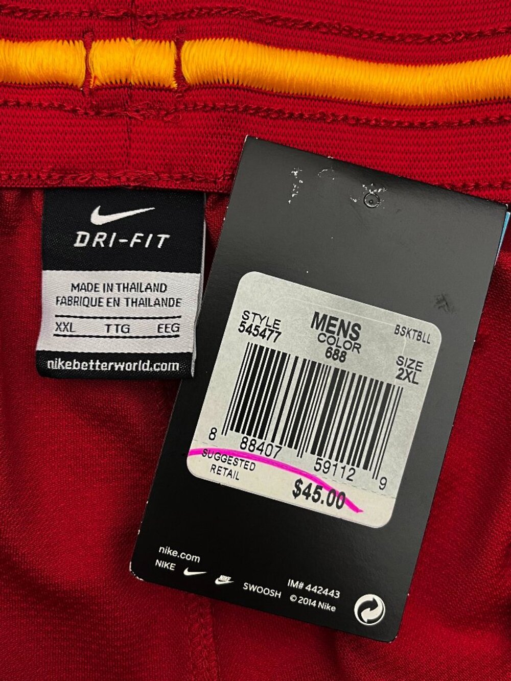 Nike NWT NEW Elite Dri Fit Basketball Shorts crimson red gold Mens XXL 2XL 2X - Picture 5 of 6